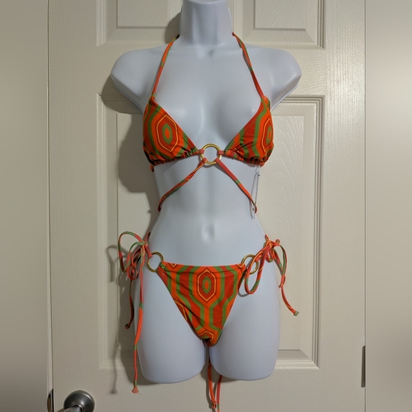 Forplay Other - NWT Orange and Green Bikini Set Women's Medium Bathing Suit Two Piece Swim Set